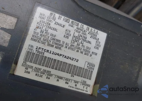 1993 Ford Ranger из США, поврежденный, VIN 1FTCR11U4PTA24272